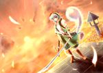  black_hairband blue_eyes dual_wielding ghost hairband holding katana konpaku_youmu konpaku_youmu_(ghost) mugen_soukyuu ribbon short_hair silver_hair solo sword touhou weapon 