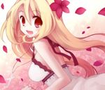  bare_shoulders blonde_hair breasts cross dress flower hair_flower hair_ornament koto_(colorcube) large_breasts long_hair looking_at_viewer melona_(koto) open_mouth original petals red_eyes smile solo upper_body 