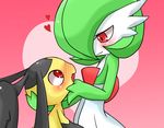  animal blush chin_grab gardevoir gen_3_pokemon heart mawile multiple_girls no_humans pinkmaggot pokemon pokemon_(creature) yuri 