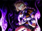  angry arm_warmers blonde_hair burning_eye clenched_hand clenched_teeth constricted_pupils green_eyes messy_hair mizuhashi_parsee pointy_ears purple scarf short_hair solo teeth touhou warugaki_(sk-ii) 