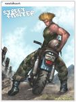  america blonde_hair boots dog_tags earrings from_behind ground_vehicle guile helmet jewelry looking_back male_focus managa motor_vehicle motorcycle solo street_fighter tattoo 