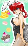  animal_ears blue_eyes blush braid breasts bunny_ears bunnysuit cupcake fishnet_pantyhose fishnets food genderswap genderswap_(mtf) heart large_breasts namamochi_(namu) pancake pantyhose ranma-chan ranma_1/2 red_hair saotome_ranma sideboob single_braid solo sweatdrop tray 