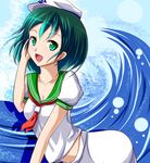  green_eyes green_hair hat murasa_minamitsu open_mouth sailor sailor_hat sakura_ani smile solo touhou 