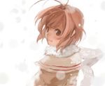  antenna_hair bad_id bad_pixiv_id brown_eyes brown_hair clannad furukawa_nagisa hikarizaka_private_high_school_uniform looking_back mamepon scarf school_uniform short_hair solo 