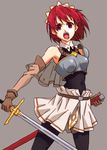  armor cecily_cambell leotard open_mouth pitoo seiken_no_blacksmith solo sword thighhighs weapon 