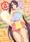  arancia bad_id bad_pixiv_id black_hair brown_eyes bunny highres lips long_hair nayu original smile solo stuffed_animal stuffed_bunny stuffed_toy twintails very_long_hair 