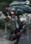  aqua_hair bad_id bad_pixiv_id detached_sleeves hands hatsune_miku katsuma_(perestronica) lips long_hair necktie skirt solo thighhighs twintails vocaloid zettai_ryouiki 