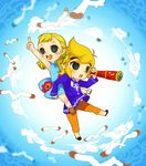  1girl aryll bad_id bad_pixiv_id bird blonde_hair dress link mitsubachi_koucha pointy_ears seagull siblings telescope the_legend_of_zelda the_legend_of_zelda:_the_wind_waker twintails 