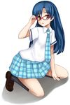  bad_id bad_pixiv_id blue_hair brown_eyes glasses highres idolmaster idolmaster_(classic) kisaragi_chihaya long_hair necktie solo utatoki 