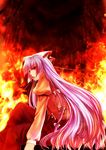  bad_id bad_pixiv_id bow fire fujiwara_no_mokou highres long_hair purple_hair ryuushou sitting solo touhou 