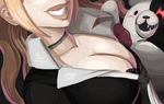  bad_id bad_tumblr_id breasts cleavage close-up danganronpa danganronpa_1 enoshima_junko grin head_out_of_frame large_breasts lips long_hair loose_necktie monokuma necktie penelope_and_me smile spoilers stuffed_animal stuffed_toy teddy_bear 