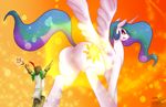  2015 butt colored crossover cutie_mark dark_souls duo equine female feral friendship_is_magic hair horn long_hair mammal multicolored_hair my_little_pony praise_the_sun presenting presenting_hindquarters princess_celestia_(mlp) raised_arm size_difference solaire_of_astora weasselk winged_unicorn wings 