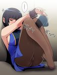  1girl against_wall armpits ass bangs between_legs black_hair black_legwear blue_dress blue_skin blush breasts brown_legwear calf_sex censored clothed_sex crotch_seam cuffs disembodied_penis dress embarrassed feet frottage gureko_rouman half-closed_eyes hands_together highres kagerou:_kokumeikan_shinshou large_breasts legs long_hair looking_away millennia mosaic_censoring motion_lines no_bra no_shoes outstretched_arms panties panties_under_pantyhose pantyhose pantyshot pantyshot_(sitting) penis purple_eyes revision shadow short_dress short_hair side_slit sideboob sitting sleeveless sleeveless_dress solo_focus speech_bubble speed_lines spoken_blush sweat sweatdrop underwear 