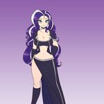  2015 big_breasts blue_eyes breasts cleavage clothed clothing elbow_gloves female gloves hair hi_res human humanized legwear long_hair looking_at_viewer makeup mammal my_little_pony navel nightmare_rarity_(idw) purple_hair scorpdk smile solo standing stockings white_hair wide_hips 