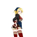  ayase_eli blonde_hair blue_eyes clothes_writing looking_at_viewer looking_back love_live! love_live!_school_idol_project non-web_source official_art open_mouth red_legwear skindentation solo star star_print thighhighs transparent_background tying_apron 