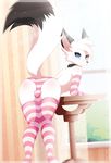  2015 anthro arm_warmers bent_over black_fur blue_eyes bulge butt canine clothed clothing collar fennec fox fur girly half-dressed legwear lehran looking_at_viewer looking_back male mammal panties re-sublimity-kun smile solo stockings striped_armwear striped_legwear stripes thick_thighs thigh_highs topless underwear white_fur 