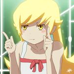  animated animated_gif bakemonogatari bare_shoulders blonde_hair blush chuunibyou_demo_koi_ga_shitai! dancing fang fang_out long_hair lowres monogatari_(series) oshino_shinobu parody pointy_ears solo sparkling_daydream vampire yellow_eyes 