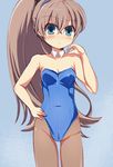  blue_eyes blue_leotard brown_hair detached_collar hairband kantai_collection kumano_(kantai_collection) leotard long_hair pantyhose playboy_bunny_leotard ponytail wahiko_(black_bastard) 