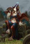  anthro bell breasts china cleavage clothed clothing fan female fsmaverick fur horn invalid_tag maelice mountain sitting skimpy smile solo teapot wings 