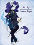  2015 ambris anthro anthrofied blue_eyes bodysuit breasts clothing equine female friendship_is_magic fur hair horn mammal my_little_pony navel purple_hair rapier rarity_(mlp) skinsuit solo sword unicorn weapon white_fur 