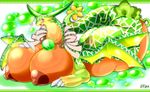  &lt;3 big_breasts blush breasts dragon female flora_fauna green_sky_fruit_melon_dragon huge_breasts lamia lying on_front open_mouth pink_eyes plant puzzle_&amp;_dragons solo video_games ymbk 