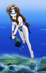  air_bubble bangle barefoot blue_eyes bracelet brown_hair bubble clam diving_mask diving_mask_on_eyes freediving fundoshi japanese_clothes jewelry long_hair net ocean original saver_(artbysaver) seashell shell solo swimming tied_hair topless underwater 