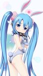  1girl animal_ears ass blue_hair bunny_ears long_hair nymph_(sora_no_otoshimono) robot_ears simple_background small_breasts sora_no_otoshimono 