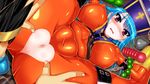  1girl anus anus_only arms_up ass ass_cutout ass_grab bdsm blue_hair blush bondage bound breasts censored dildo dragon_quest dragon_quest_iii erect_nipples gloves hat heart_cutout highres huge_breasts latex latex_suit legs legs_up long_hair lying mosaic_censoring no_panties on_back open_mouth pink_eyes priest_(dq3) skin_tight solo_focus spread_legs sweat thighs torn_clothes trubka 