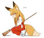  animal_ears broom dated fox_ears fox_tail hime_cut japanese_clothes kimono kitsunemiko long_hair looking_at_viewer miko original sakifox sandals simple_background slit_pupils socks solo squatting tail tiptoes white_background wide_sleeves 