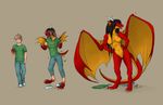  2014 anthro black_hair blue_eyes breasts claws clothed clothing detts dragon female footwear hair hands_on_hips horn human male mammal nude plain_background shoes solo spikes torn_clothing transformation 