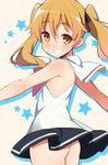  9law ass black_skirt blonde_hair clenched_teeth flat_ass hikaru_(houkago_no_pleiades) houkago_no_pleiades long_hair skirt sleeveless solo star teeth twintails yellow_eyes 