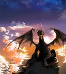  cloud commentary_request creature dark_souls dragon glowing glowing_eye highres horns kalameet no_humans one-eyed purple_eyes shibafu_no_atama sky solo souls_(from_software) spikes star_(sky) wings 