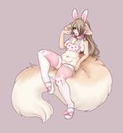  animal_ears big_breasts blush boopeep breasts brown_hair candy cat_ears cat_tail clothed clothing collar female hair humanoid legwear lollipop mammal navel navel_piercing nipple_piercing nipples piercing pose purple_eyes pussy rabbit_ears saliva skimpy solo thigh_highs translucent underwear 