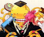  academic_dress alien assassination_classroom blush candy cephalopod clothing doggae93 drooling food human ice_cream koro-sensei lollipop mammal marine messy octopus popsicle saliva square_academic_cap sweat sweets uniform unseen_character 