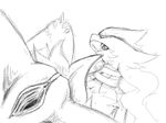  blush claws dengon dragon female feral fur legendary_pok&eacute;mon looking_at_viewer monochrome nintendo plain_background pok&eacute;mon presenting pussy reshiram smile solo teeth video_games white_background white_fur wings 