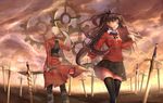  1girl archer fate/stay_night fate_(series) kanshou_&amp;_bakuya sketch thighhighs toosaka_rin two_side_up unlimited_blade_works white_hair yeluno_meng 