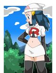  blue_hair gradient gradient_background hainchu hikari_(pokemon) navel nintendo pokemon team_rocket_(cosplay) 