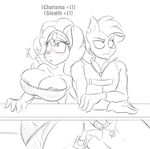  2015 annoyed anthro anthrofied areola blush breasts cleavage clothed clothing dress equine female friendship_is_magic horse jrvanesbroek male mammal my_little_pony pinkie_pie_(mlp) pony table whistling 