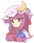  :&lt; bow collar crescent hair_bow hat long_hair natsuki_(silent_selena) patchouli_knowledge purple_eyes purple_hair solo touhou 