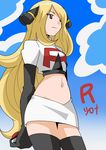  gradient gradient_background grey_eyes hainchu navel nintendo pokemon pokemon_champion shirona_(pokemon) team_rocket_(cosplay) 