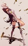  :q alternate_costume black_eyes breasts brown_hair caitlyn_(league_of_legends) duto from_side gun hat high_heels impossible_clothes impossible_sweater league_of_legends leaning_back leg_up long_hair looking_at_viewer medium_breasts rifle shell_casing single_thighhigh solo standing standing_on_one_leg star sweater thighhighs tongue tongue_out turtleneck very_long_hair weapon 