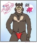  2014 anthro artdecade bear biceps bulge clothed clothing fundoshi fur half-dressed japanese_text looking_at_viewer male mammal muscles neck_tuff pecs plain_background pose sloth_bear smile solo teeth text topless underwear underwear_festival willy_(artdecade) 