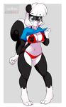  2015 3_toes anthro big_breasts black_fur blue_eyes bra breasts clothing eyewear female fur glasses hair kloudmutt mammal navel panties sabrina sabrina_online shirt shirt_lift short_hair skunk smile solo toes underwear white_hair 