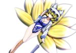  blonde_hair blue_leotard closed_umbrella crossed_legs dutch_angle fox_tail hat kagayama_hajime kneehighs leotard multiple_tails planted_umbrella race_queen short_hair single_kneehigh tail touhou umbrella watson_cross yakumo_ran yellow_eyes 