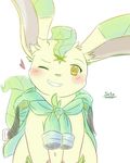  eeveelution invalid_color leaf leafeon nintendo pok&eacute;mon seto smile video_games yellow_body yellow_eyes 