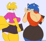  2015 anthro big_breasts breasts canine cleavage clothed clothing crossgender eyewear female fox glasses hedgehog looking_at_viewer mammal miles_prower panties skirt smile sonic_(series) sonic_the_hedgehog supersonicrulaa underwear 