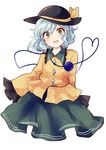  green_eyes hat hat_ribbon heart heart_of_string komeiji_koishi ribbon short_hair silver_hair skirt smile solo third_eye touhou uranaishi_(miraura) 