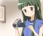  camcorder digital_camera green_eyes green_hair kin-iro_mosaic long_hair oomiya_isami screencap solo 