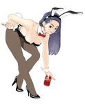  animal_ears black_eyes black_hair bow bowtie breasts bunny_ears bunny_girl bunny_tail bunnysuit cleavage dr_pepper earrings hanging_breasts jewelry leaning_forward lipstick long_hair makeup medium_breasts pantyhose pepsiso solo tail wrist_cuffs 