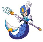  1girl blue_eyes female looking_at_viewer machine marine mechanical mega_man_(series) melee_weapon mermaid official_art polearm robot simple_background solo splash_woman trident weapon 